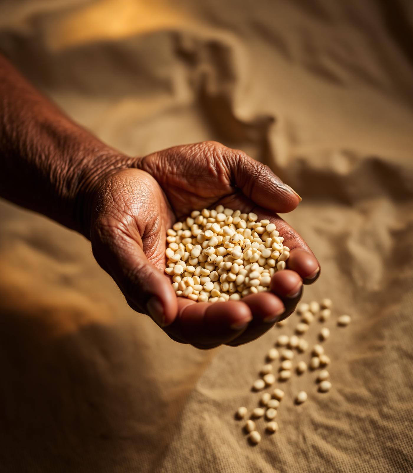 Hands holding urad dal